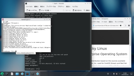 [Screenshot of Rocky Linux 9.5 desktop on Pentium 120MHz]